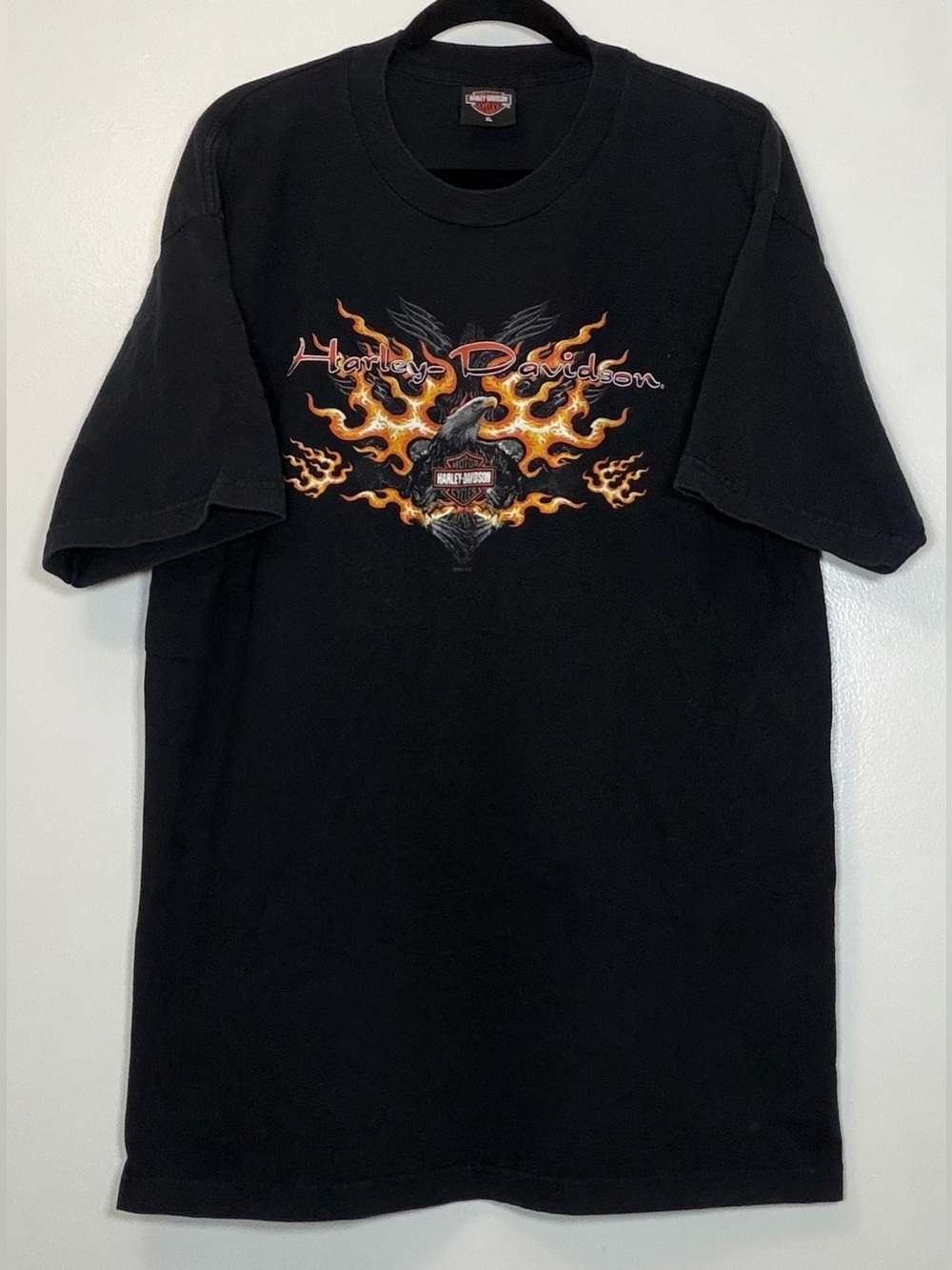 Harley-Davidson Black Tee with Orange Flame Eagle Graphic